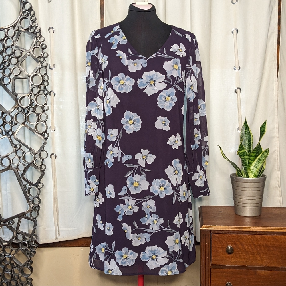 CAbi floral purple shift dress Small